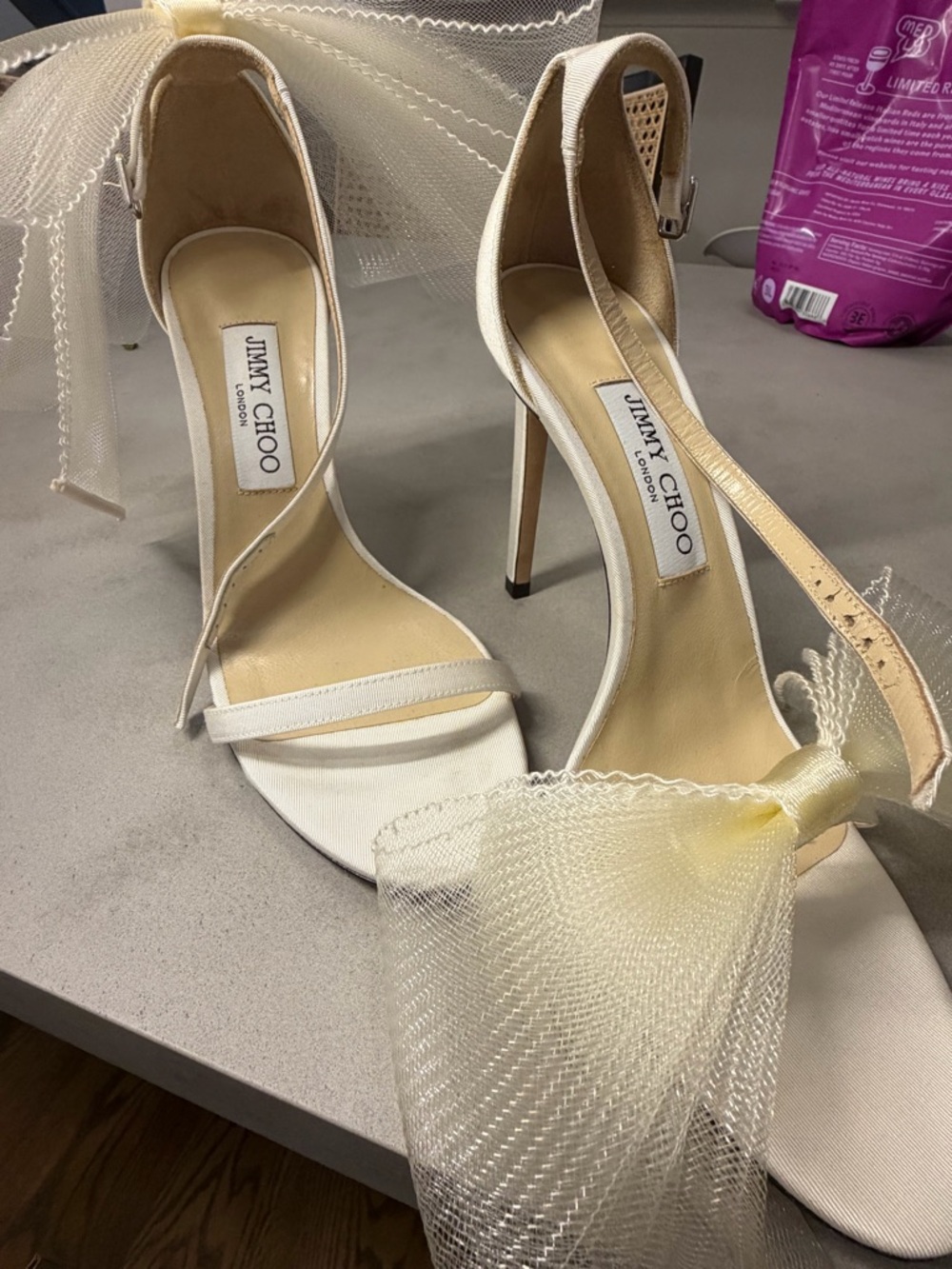 Jimmy Choo Aveline - Bridal Women's Ivory Satin Ankle-Strap Heels